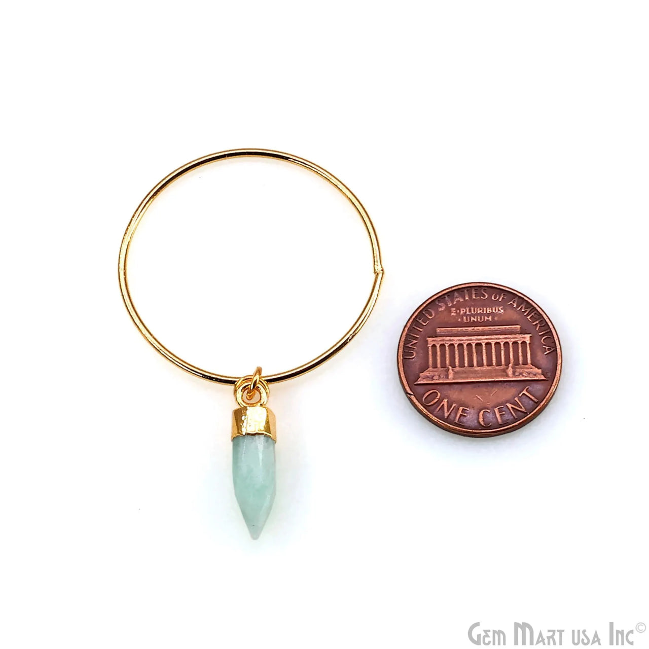 Carved Amazonite Spike Pendant Gold Plated, Mint Green Gemstone Hoops, Dagger Drop Charm for DIY Handmade Jewelry