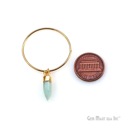 Carved Amazonite Spike Pendant Gold Plated, Mint Green Gemstone Hoops, Dagger Drop Charm for DIY Handmade Jewelry