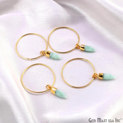 Carved Amazonite Spike Pendant Gold Plated, Mint Green Gemstone Hoops, Dagger Drop Charm for DIY Handmade Jewelry