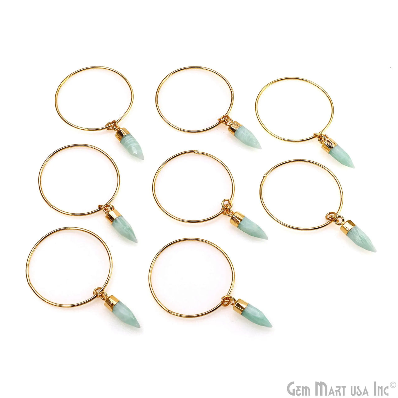 Carved Amazonite Spike Pendant Gold Plated, Mint Green Gemstone Hoops, Dagger Drop Charm for DIY Handmade Jewelry