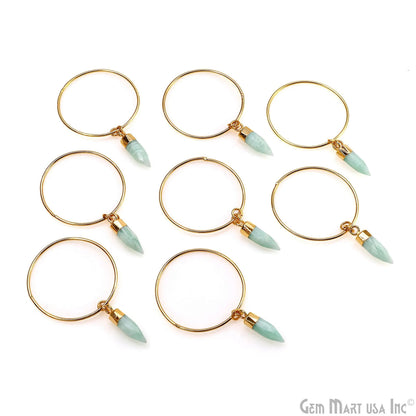 Carved Amazonite Spike Pendant Gold Plated, Mint Green Gemstone Hoops, Dagger Drop Charm for DIY Handmade Jewelry