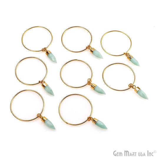 Carved Amazonite Spike Pendant Gold Plated, Mint Green Gemstone Hoops, Dagger Drop Charm for DIY Handmade Jewelry