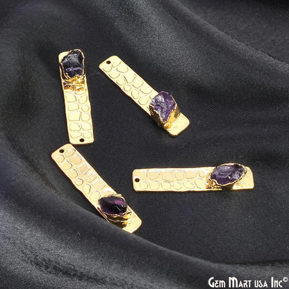 Rough Gemstone Gold Electroplated Rectangle 35x8mm Gemstone Bar Necklace Pendant Connector