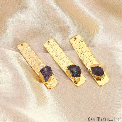 Rough Gemstone Gold Electroplated Rectangle 35x8mm Gemstone Bar Necklace Pendant Connector