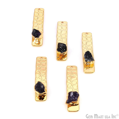 Rough Gemstone Gold Electroplated Rectangle 35x8mm Gemstone Bar Necklace Pendant Connector
