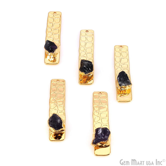 Rough Gemstone Gold Electroplated Rectangle 35x8mm Gemstone Bar Necklace Pendant Connector