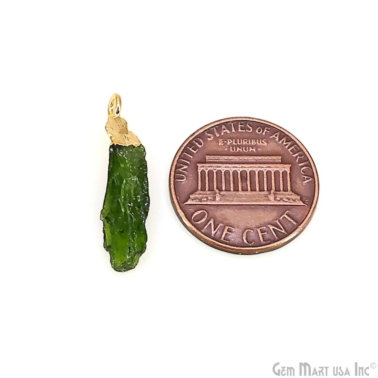 Raw Chrome Diopside Gemstone 18x5mm Organic Shape Gold Edged Single Bail Connector Charm