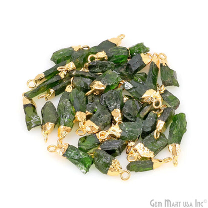 Raw Chrome Diopside Gemstone 18x5mm Organic Shape Gold Edged Single Bail Connector Charm