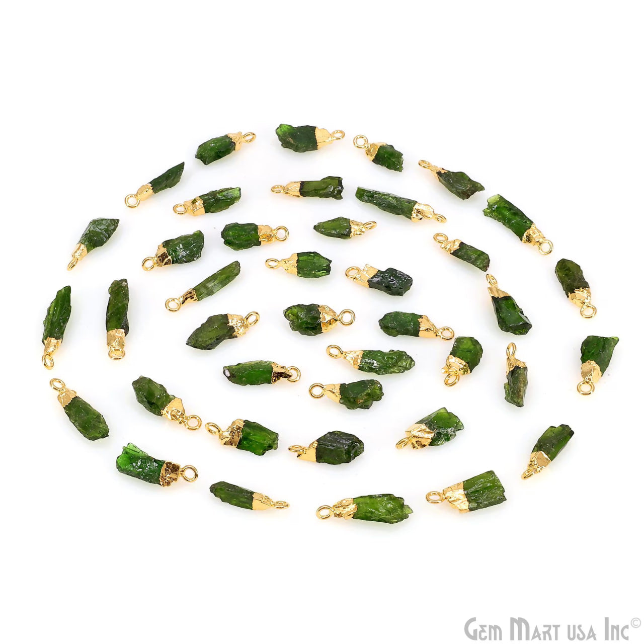 Raw Chrome Diopside Gemstone 18x5mm Organic Shape Gold Edged Single Bail Connector Charm
