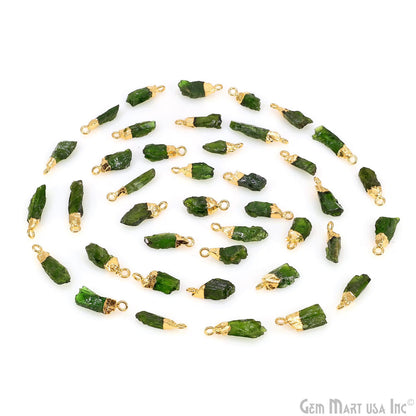 Raw Chrome Diopside Gemstone 18x5mm Organic Shape Gold Edged Single Bail Connector Charm