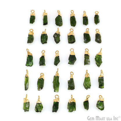 Raw Chrome Diopside Gemstone 18x5mm Organic Shape Gold Edged Single Bail Connector Charm