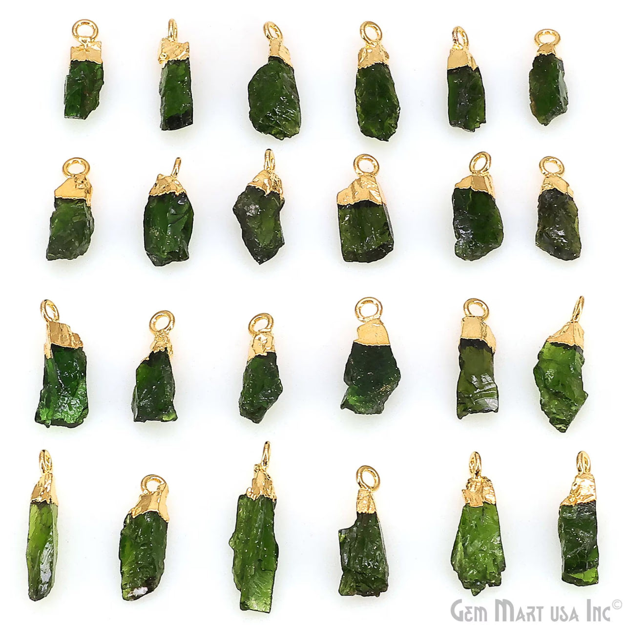 Raw Chrome Diopside Gemstone 18x5mm Organic Shape Gold Edged Single Bail Connector Charm
