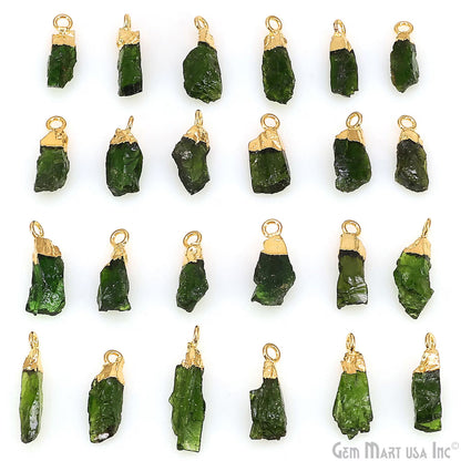 Raw Chrome Diopside Gemstone 18x5mm Organic Shape Gold Edged Single Bail Connector Charm
