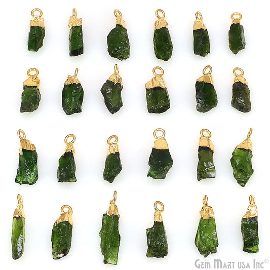 Raw Chrome Diopside Gemstone 18x5mm Organic Shape Gold Edged Single Bail Connector Charm