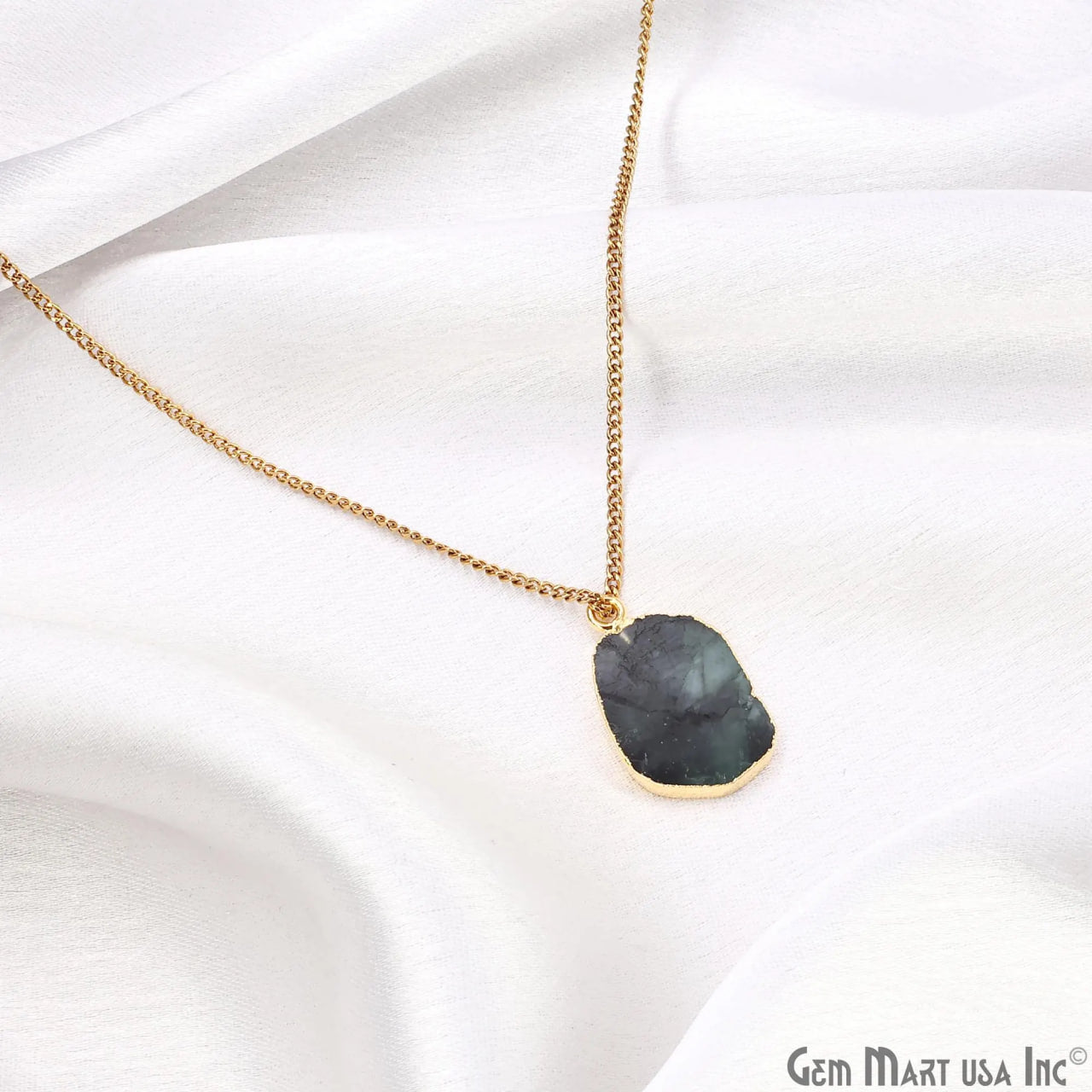 Emerald Free Form 22x13mm Electroplated Gemstone Single Bail Connector