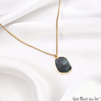 Emerald Free Form 22x13mm Electroplated Gemstone Single Bail Connector