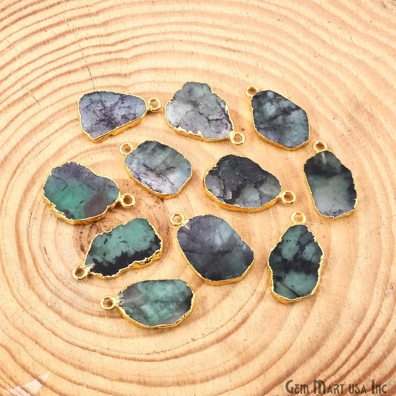 Emerald Free Form 22x13mm Electroplated Gemstone Single Bail Connector