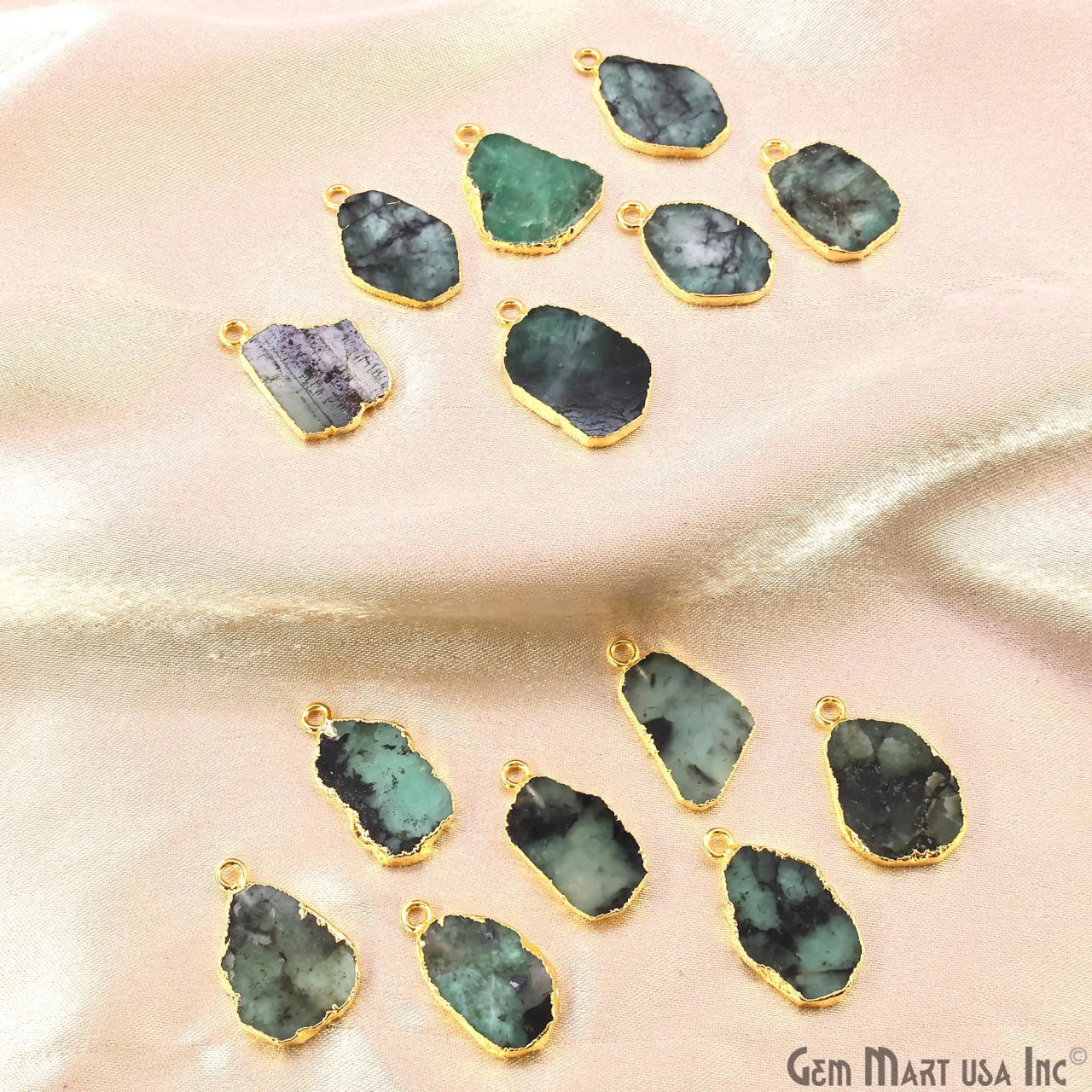 Emerald Free Form 22x13mm Electroplated Gemstone Single Bail Connector