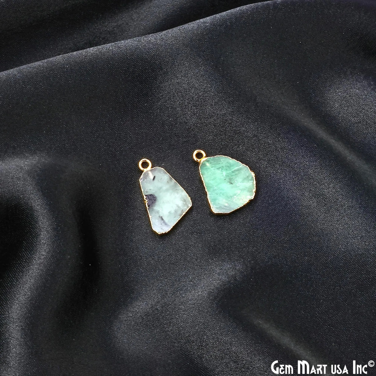 Emerald Free Form 22x13mm Electroplated Gemstone Single Bail Connector