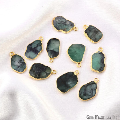 Emerald Free Form 22x13mm Electroplated Gemstone Single Bail Connector