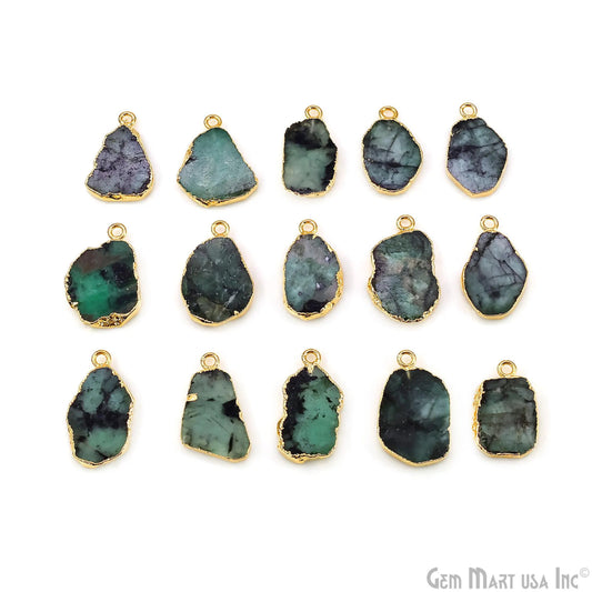 Emerald Free Form 22x13mm Electroplated Gemstone Single Bail Connector