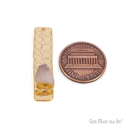 Rough Gemstone Gold Electroplated Rectangle 35x8mm Gemstone Bar Necklace Pendant Connector