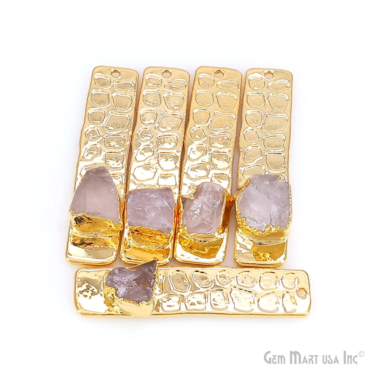 Rough Gemstone Gold Electroplated Rectangle 35x8mm Gemstone Bar Necklace Pendant Connector