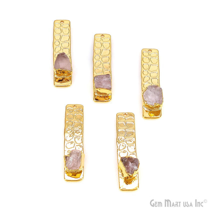 Rough Gemstone Gold Electroplated Rectangle 35x8mm Gemstone Bar Necklace Pendant Connector