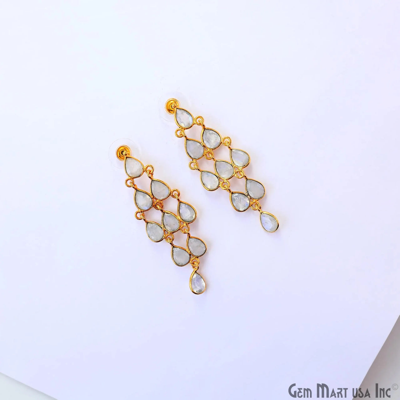 Rainbow Moonstone 54x36mm Teardrop Dangle Statement Jewelry Chandelier Earrings