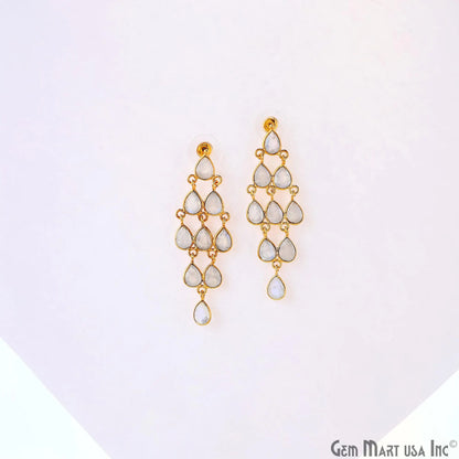 Rainbow Moonstone 54x36mm Teardrop Dangle Statement Jewelry Chandelier Earrings