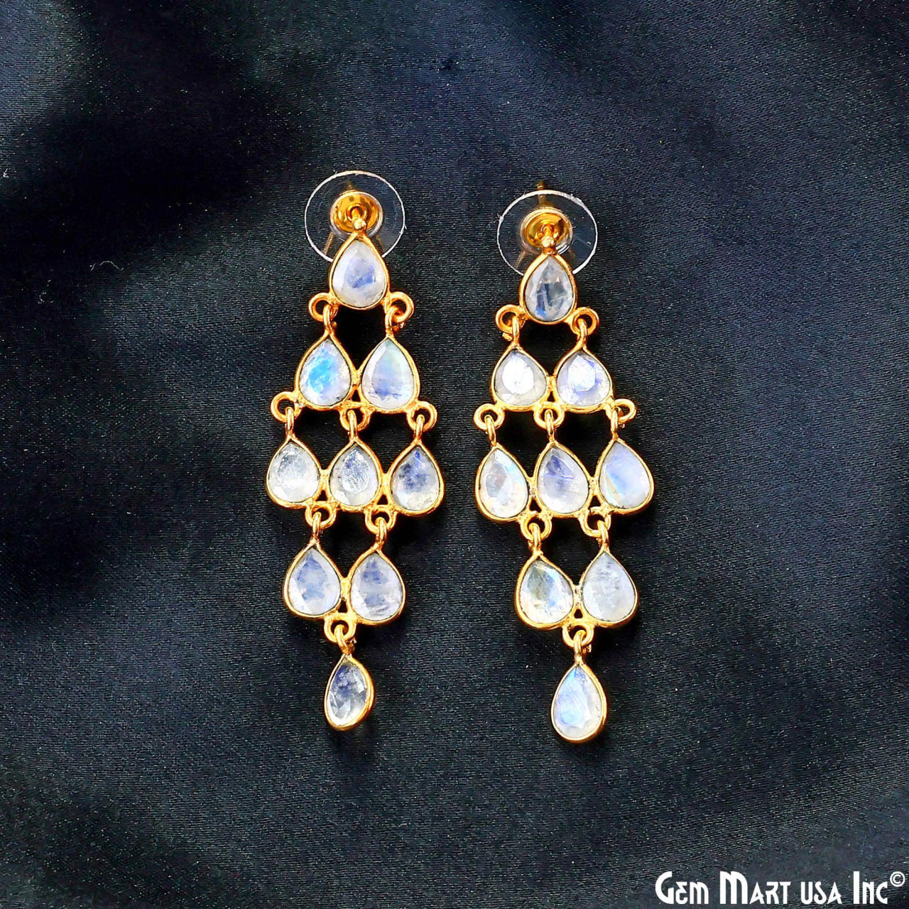 Rainbow Moonstone 54x36mm Teardrop Dangle Statement Jewelry Chandelier Earrings