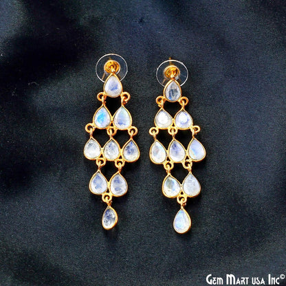 Rainbow Moonstone 54x36mm Teardrop Dangle Statement Jewelry Chandelier Earrings