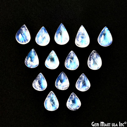 Natural Rainbow Moonstone Pears Cabochon, 9x14mm, AA Quality Blue Fire, 100% Cabochon Loose Stone, Wholesale Gemstones- 10 Carat