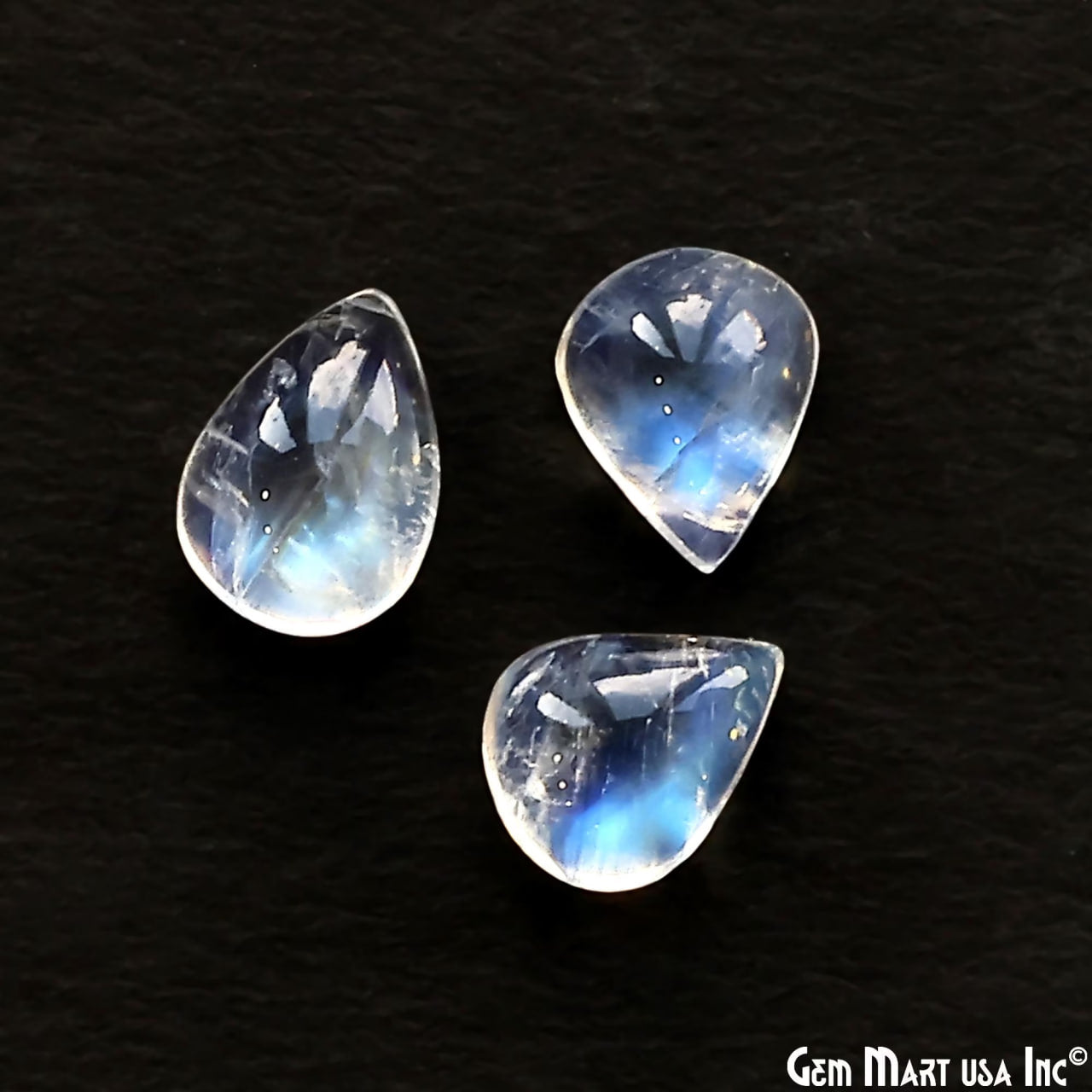 Natural Rainbow Moonstone Pears Cabochon, 9x14mm, AA Quality Blue Fire, 100% Cabochon Loose Stone, Wholesale Gemstones- 10 Carat
