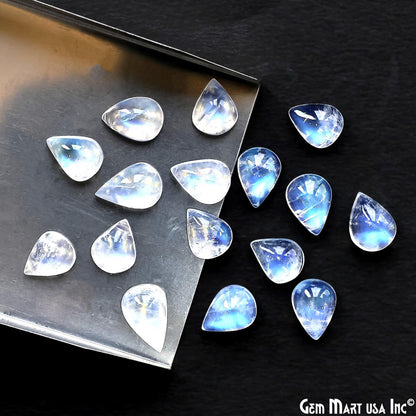 Natural Rainbow Moonstone Pears Cabochon, 9x14mm, AA Quality Blue Fire, 100% Cabochon Loose Stone, Wholesale Gemstones- 10 Carat