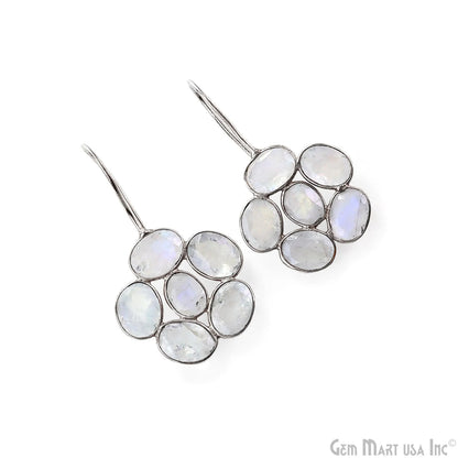 Rainbow Moonstone Drop Earrings 35x21mm Oval Cluster, Sterling Silver Dangle Jewelry