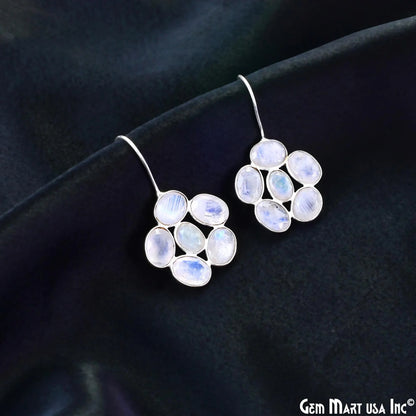Rainbow Moonstone Drop Earrings 35x21mm Oval Cluster, Sterling Silver Dangle Jewelry