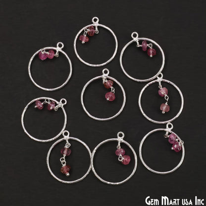 Pink Tourmaline Round 23x20mm Hoop Pendant Connector- 1PC