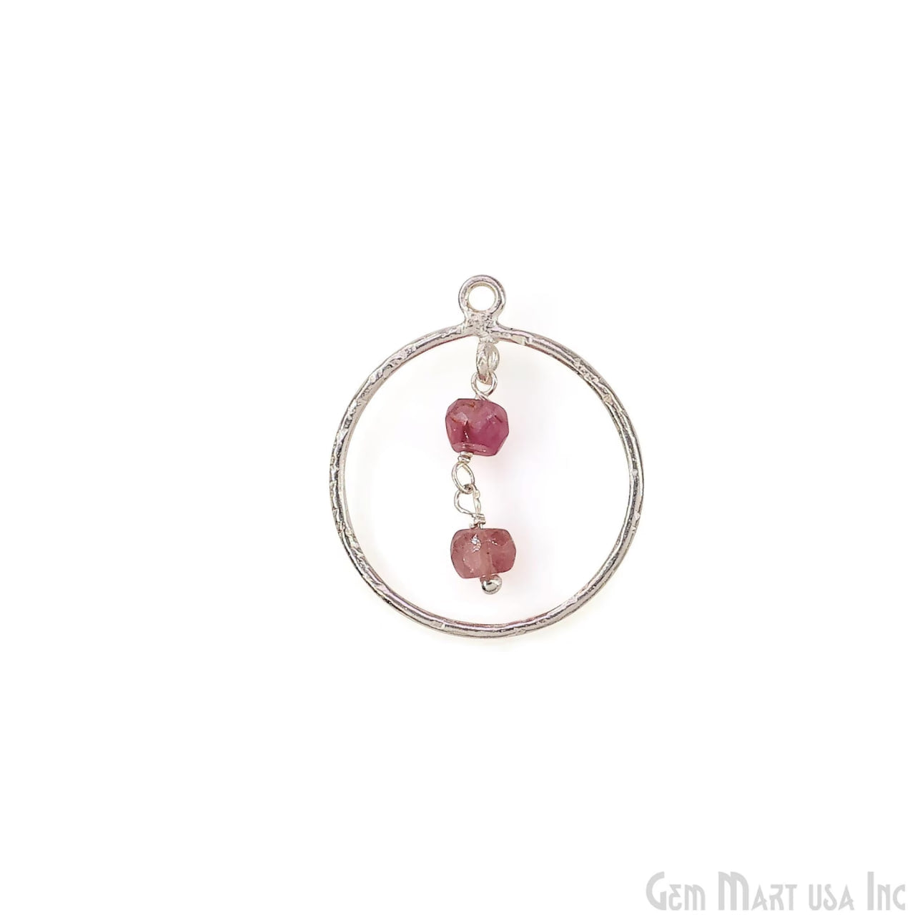 Pink Tourmaline Round 23x20mm Hoop Pendant Connector- 1PC