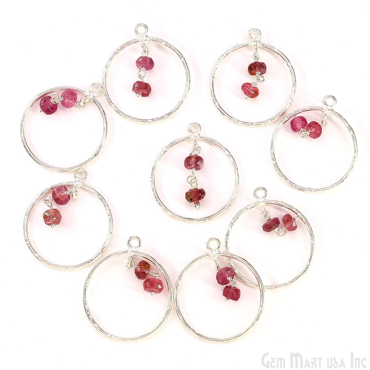 Pink Tourmaline Round 23x20mm Hoop Pendant Connector- 1PC