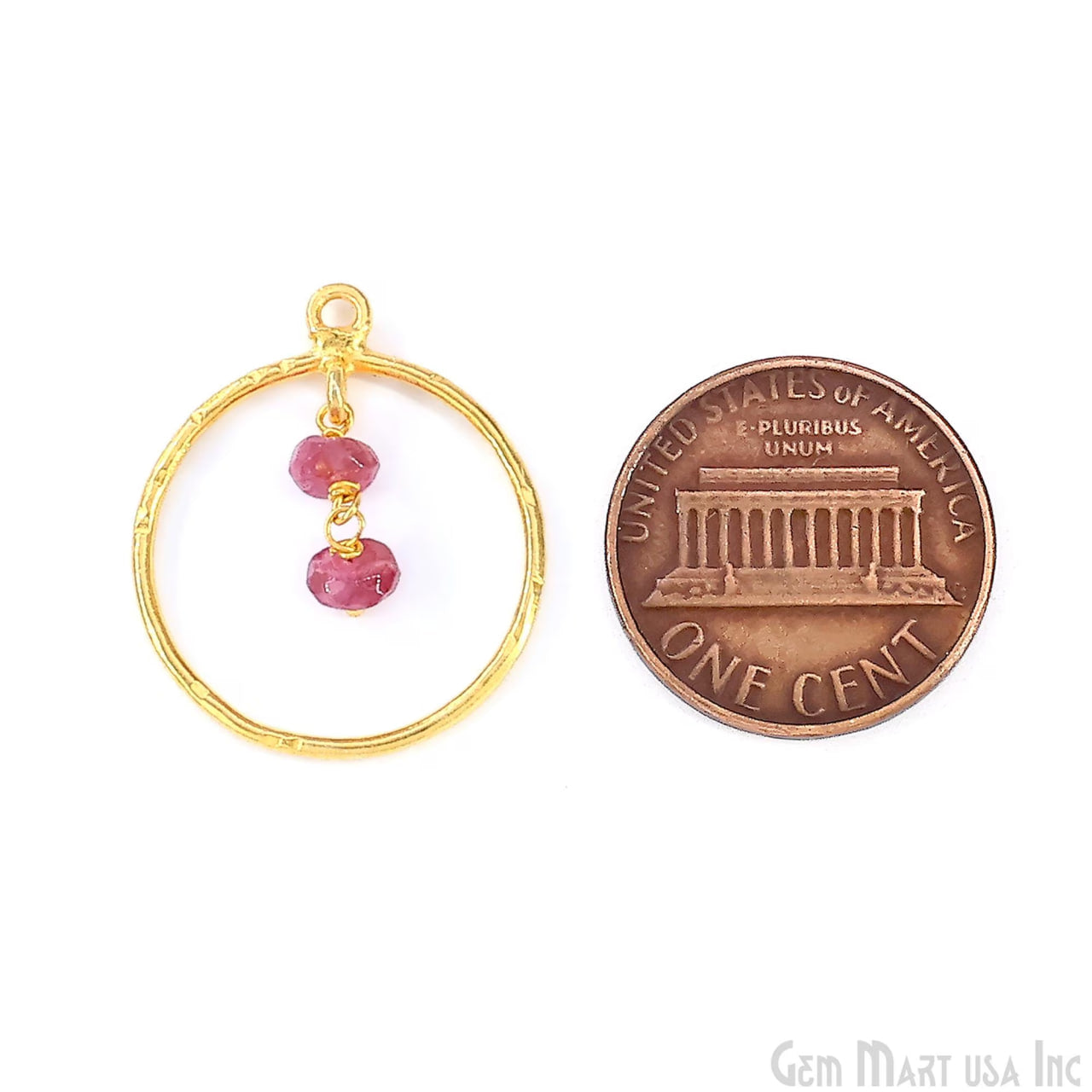 Pink Tourmaline Round 23x20mm Hoop Pendant Connector- 1PC