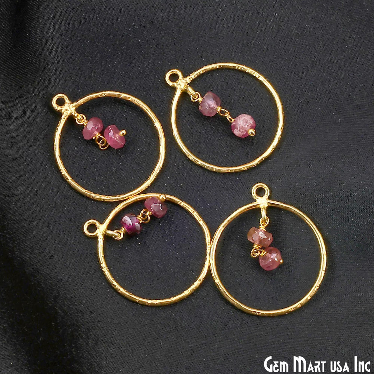 Pink Tourmaline Round 23x20mm Hoop Pendant Connector- 1PC