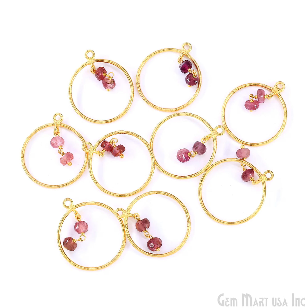 Pink Tourmaline Round 23x20mm Hoop Pendant Connector- 1PC