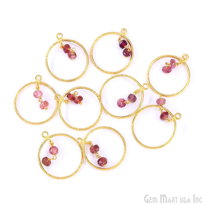 Pink Tourmaline Round 23x20mm Hoop Pendant Connector- 1PC