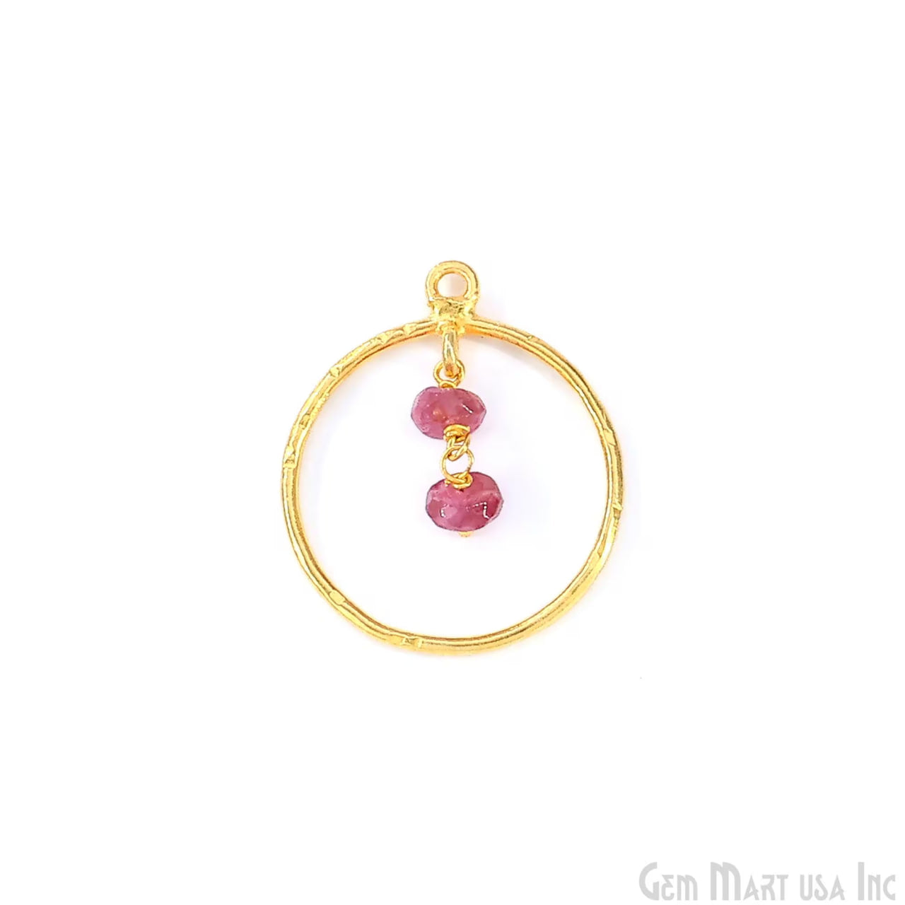 Pink Tourmaline Round 23x20mm Hoop Pendant Connector- 1PC