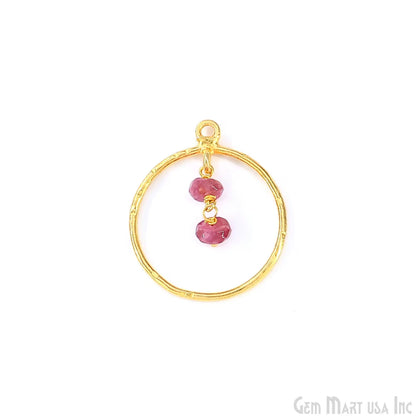 Pink Tourmaline Round 23x20mm Hoop Pendant Connector- 1PC