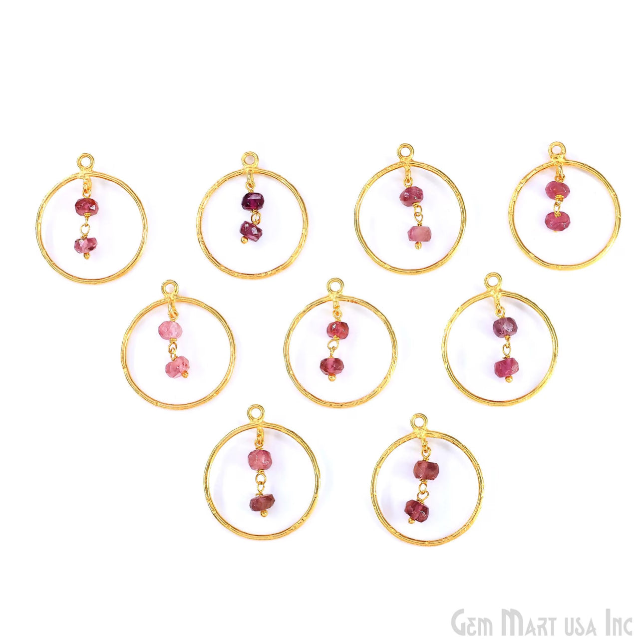 Pink Tourmaline Round 23x20mm Hoop Pendant Connector- 1PC