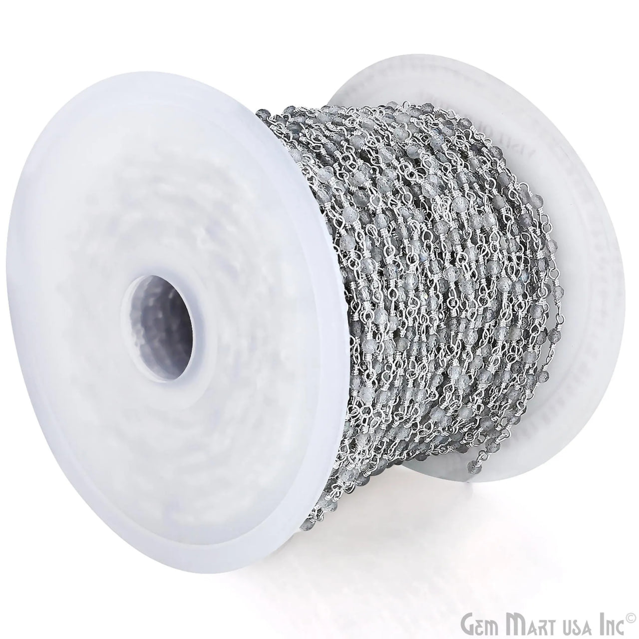 Labradorite 2-2.5mm Tiny Beads Silver Wire Wrapped Rosary Chain