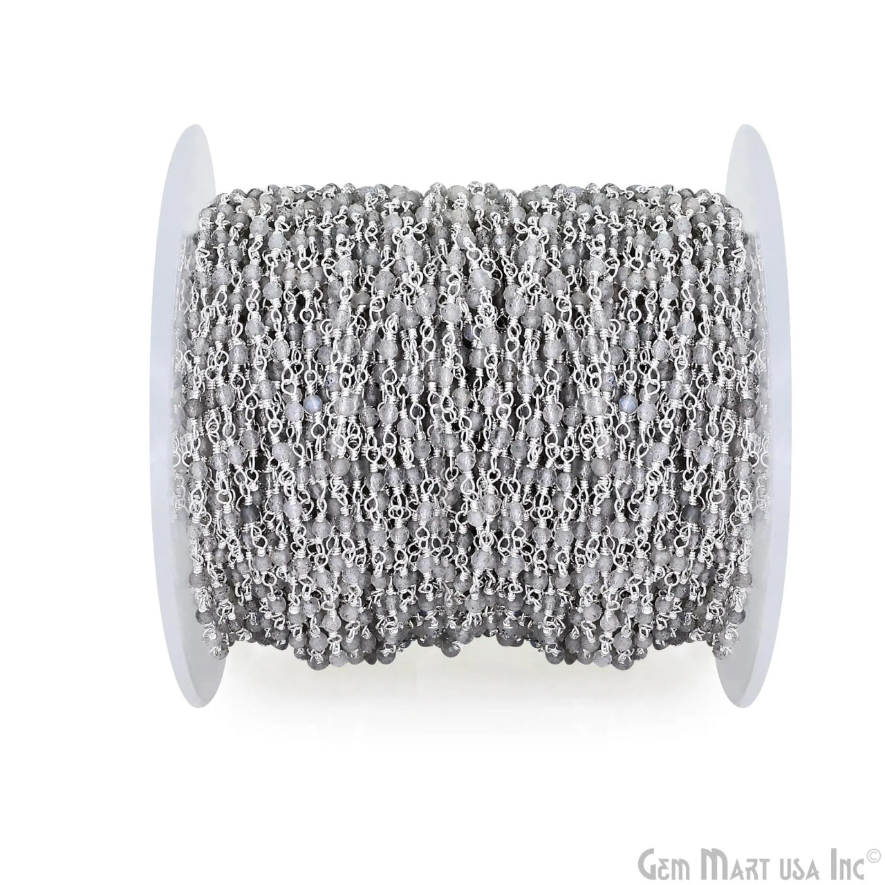 Labradorite 2-2.5mm Tiny Beads Silver Wire Wrapped Rosary Chain