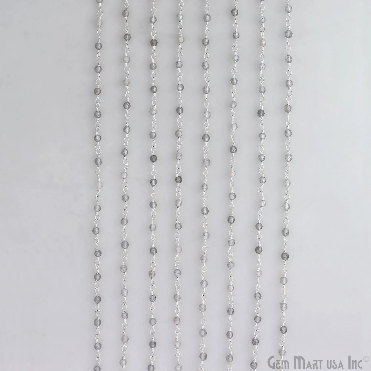 Labradorite 2-2.5mm Tiny Beads Silver Wire Wrapped Rosary Chain